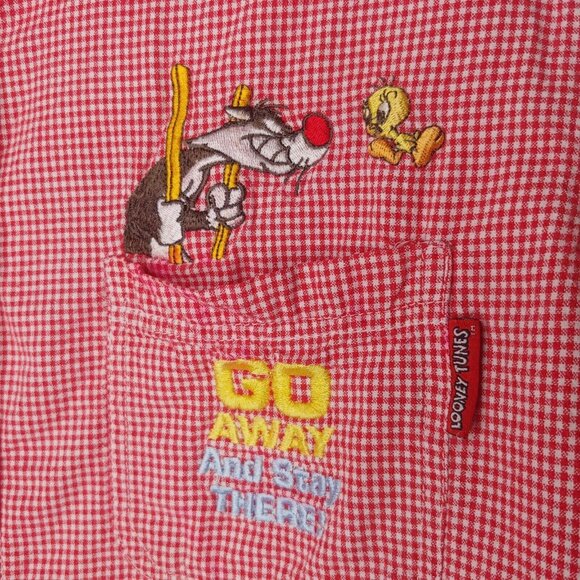Looney Tunes Women 18/20W Blouse Shirt Red Gingham Sylvester Tweety PLEASE READ - Picture 3 of 7